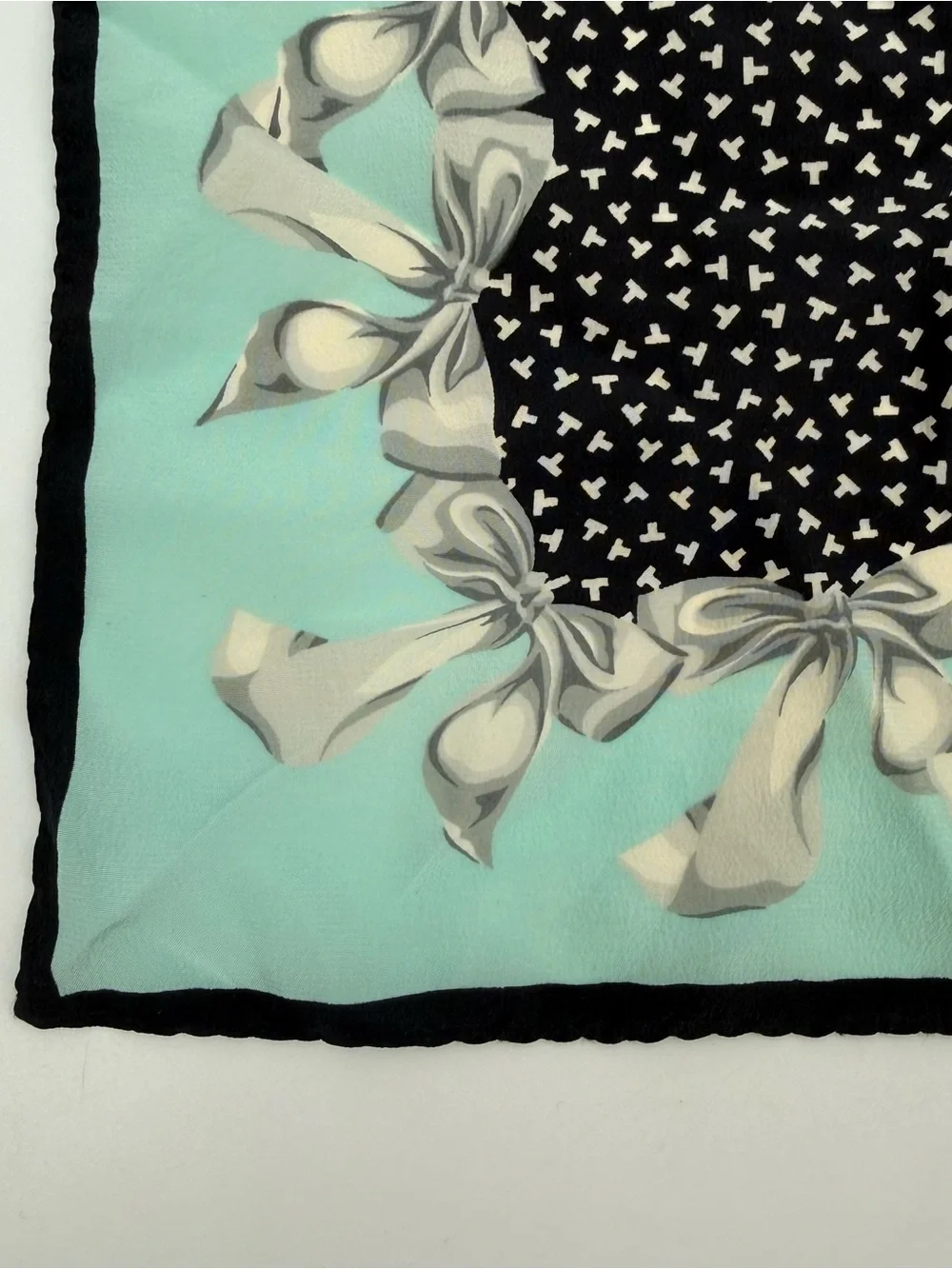 Tiffany & Co. Italy Silk Ribbon Bow Print Small Square Scarf Bandana Accessory